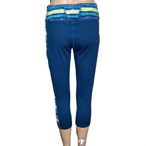 Gaiam Womens Leggings Yoga Pilates Athletic Workout Teal Yellow Medium - Picture 6 of 11